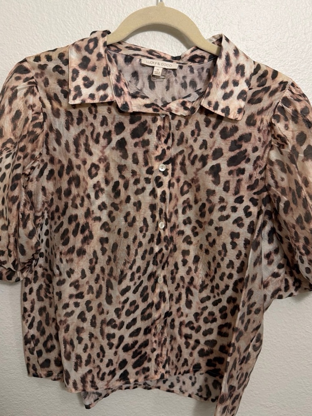 Lucky & Coco Pink Leopard Print Button-Down Blouse